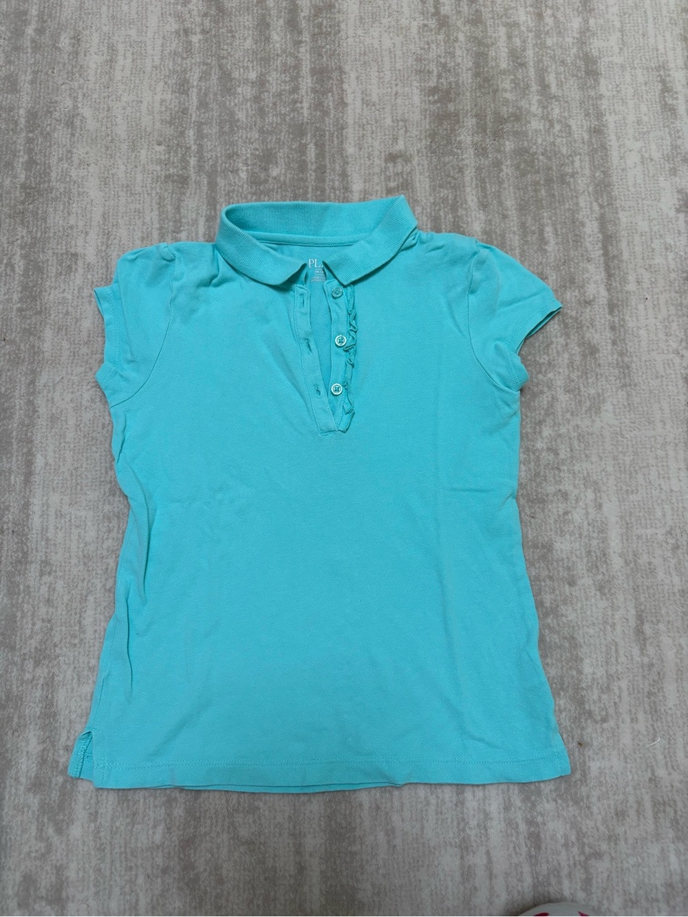 The Children's Place Aqua/teal Polo Top with ruffle trim. Size M (7-8)